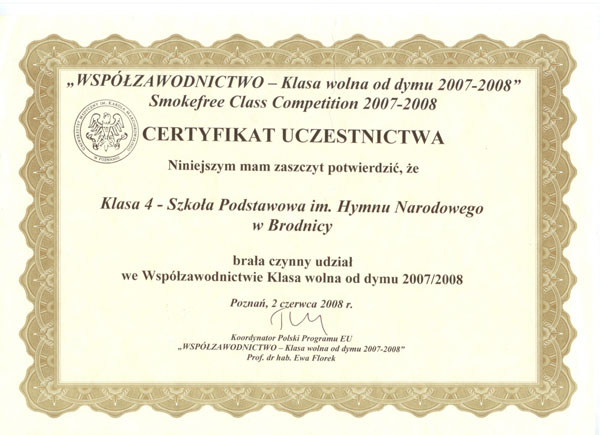 WSPÓŁZAWODNICTWO - Klasa wolna od dymu 2007-2008